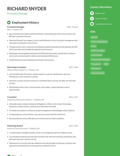 Promotion Manager Resume