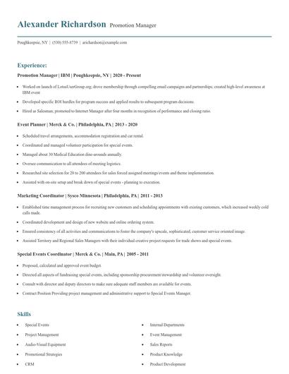 Promotion Manager Resume
