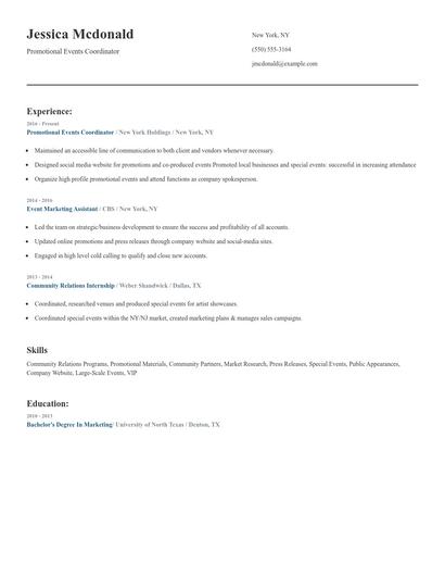 Promotional Events Coordinator Resume