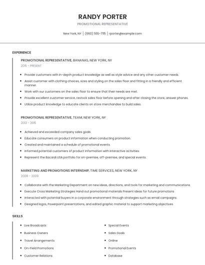 Promotional Representative Resume