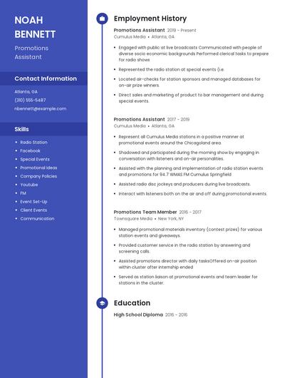 Promotions Assistant Resume