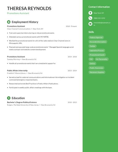 Promotions Assistant Resume