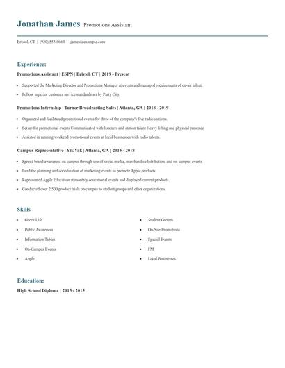 Promotions Assistant Resume