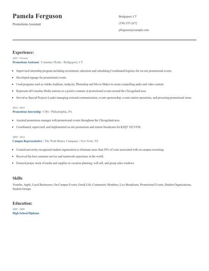 Promotions Assistant Resume