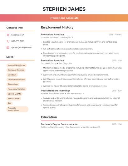 Promotions Associate Resume