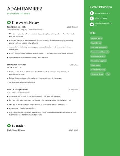 Promotions Associate Resume