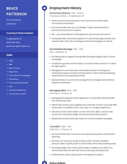 Promotions Director Resume