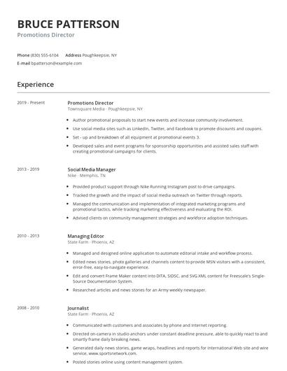 Promotions Director Resume