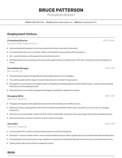 Promotions Director Resume