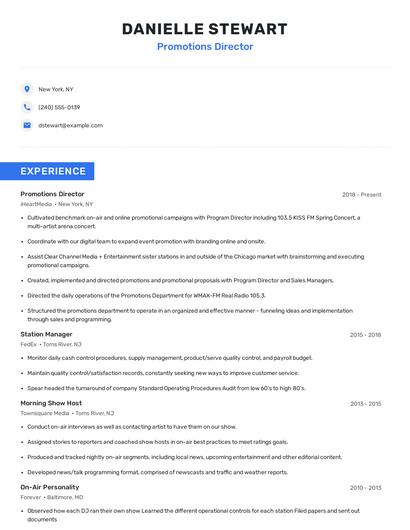 Promotions Director Resume