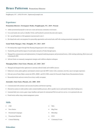 Promotions Director Resume