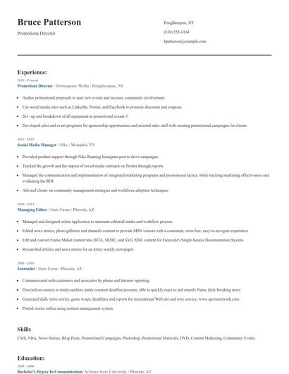 Promotions Director Resume