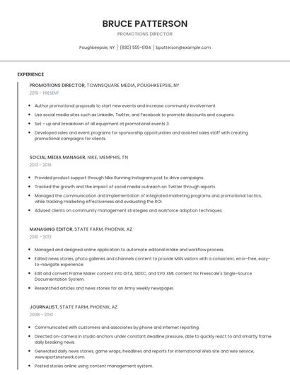 Promotions Director Resume