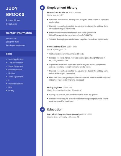 Promotions Producer Resume