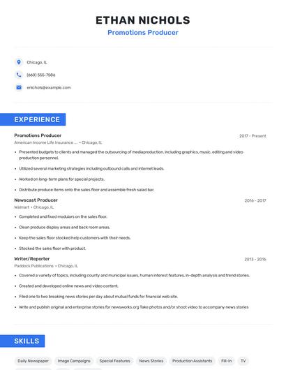 Promotions Producer Resume