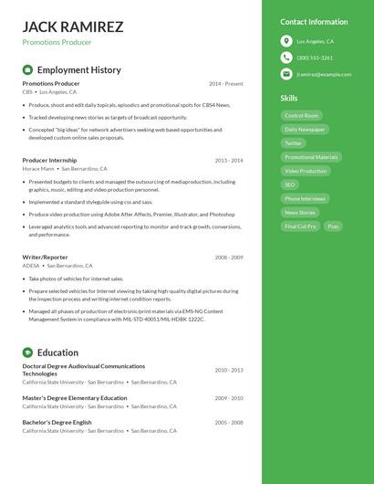 Promotions Producer Resume