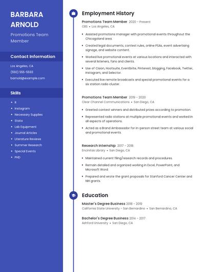 Promotions Team Member Resume