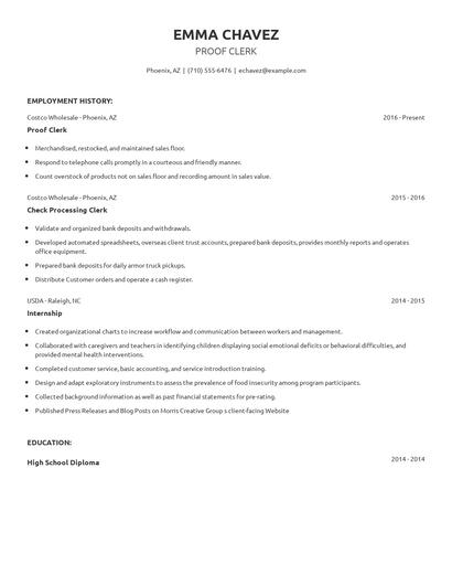 Proof Clerk Resume