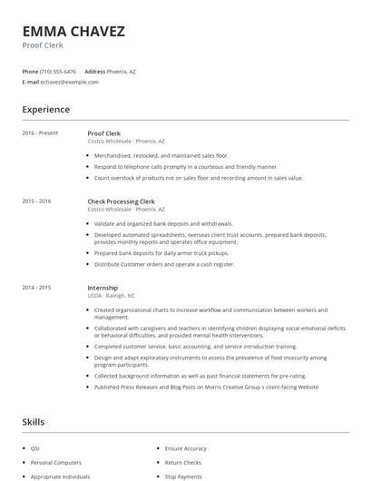 Proof Clerk Resume