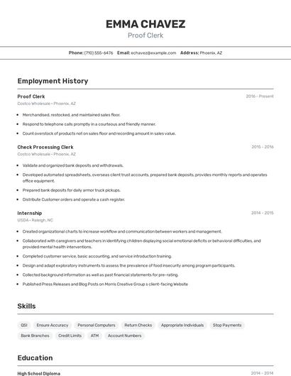 Proof Clerk Resume