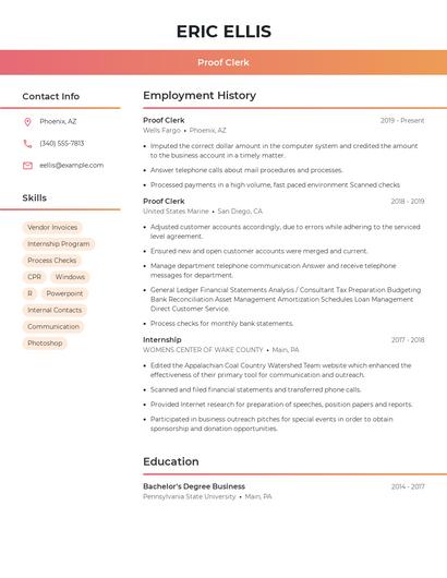Proof Clerk Resume