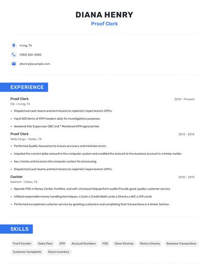 Proof Clerk Resume