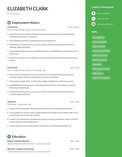 Proof Clerk Resume