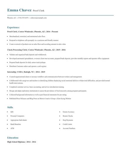 Proof Clerk Resume