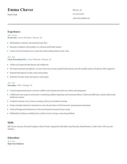 Proof Clerk Resume