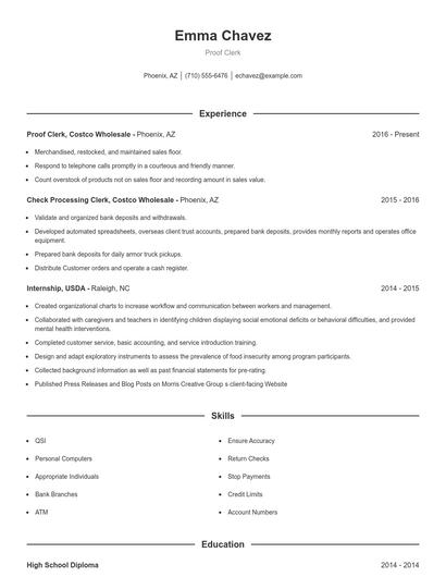 Proof Clerk Resume