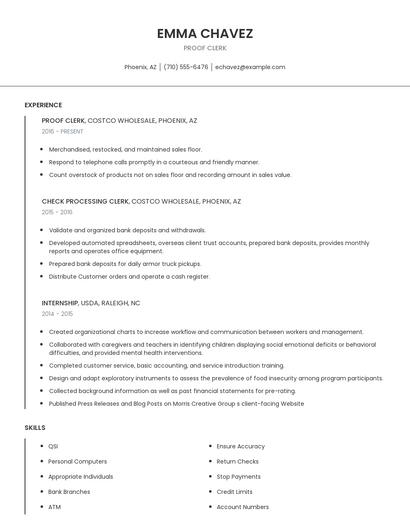 Proof Clerk Resume