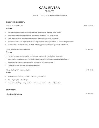 Proofer Resume