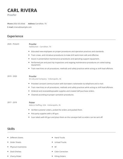 Proofer Resume