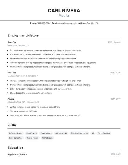 Proofer Resume