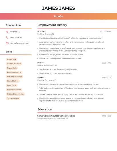 Proofer Resume