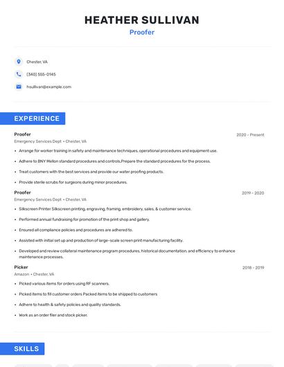 Proofer Resume