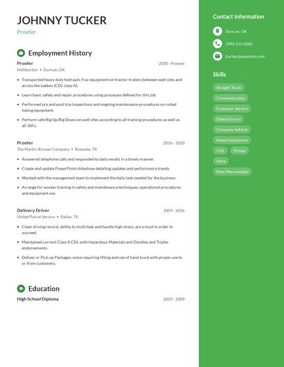 Proofer Resume