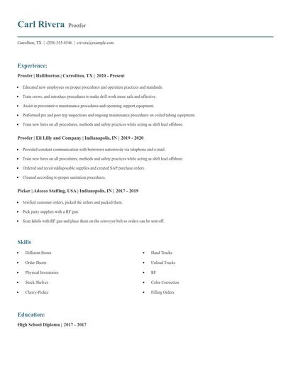 Proofer Resume