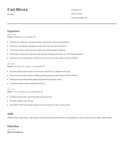 Proofer Resume