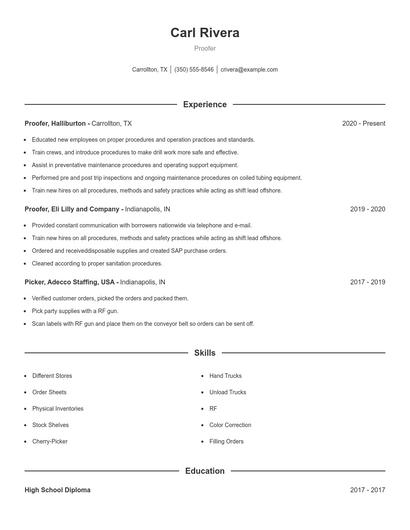 Proofer Resume