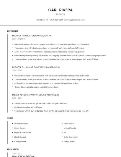 Proofer Resume