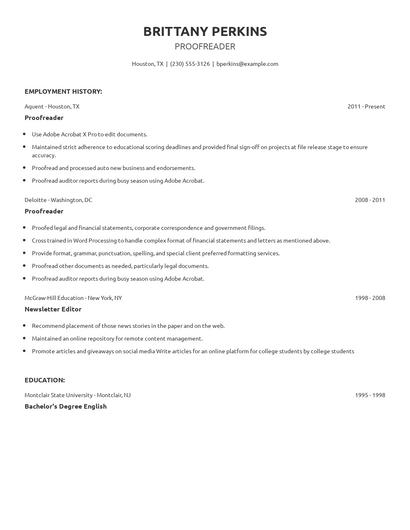 Proofreader Resume