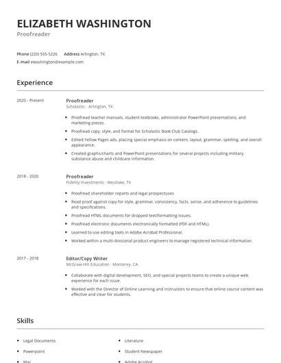 Proofreader Resume