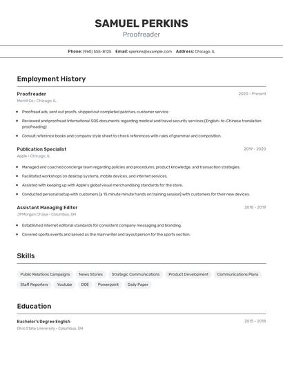 Proofreader Resume