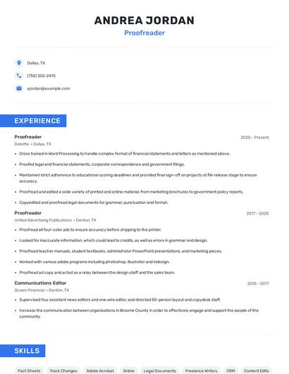 Proofreader Resume