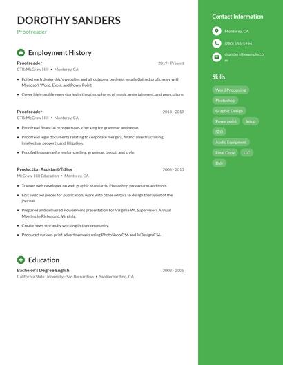 Proofreader Resume