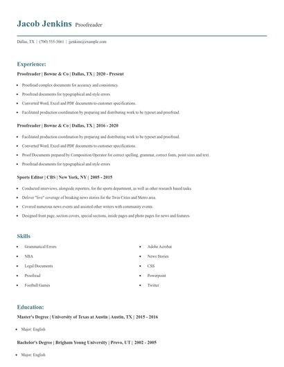 Proofreader Resume