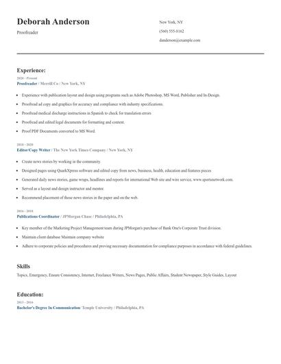 Proofreader Resume