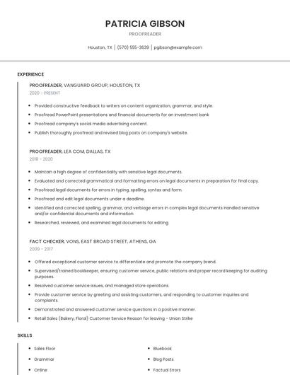 Proofreader Resume