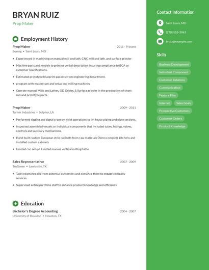 Prop Maker Resume
